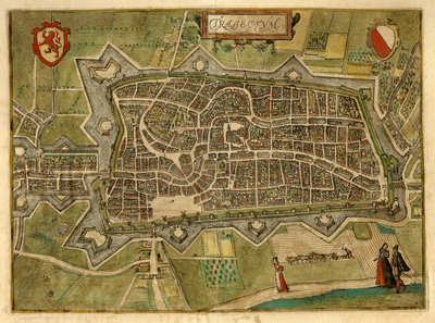 214015 Plattegrond van de stad Utrecht met directe omgeving; met stratenplan, wegen en watergangen en gestileerde ...